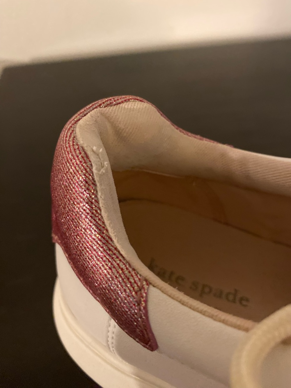 Kate Spade White Leather Sneakers with Pink & Burgundy Stripes - Picture 9 of 11
